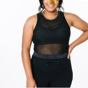 ZYIA Women's Calm Luxe High Neck Black Mesh Polka Dot Tank Size Medium